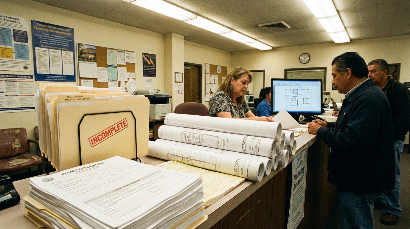 Architectural blueprints on a planning department counter