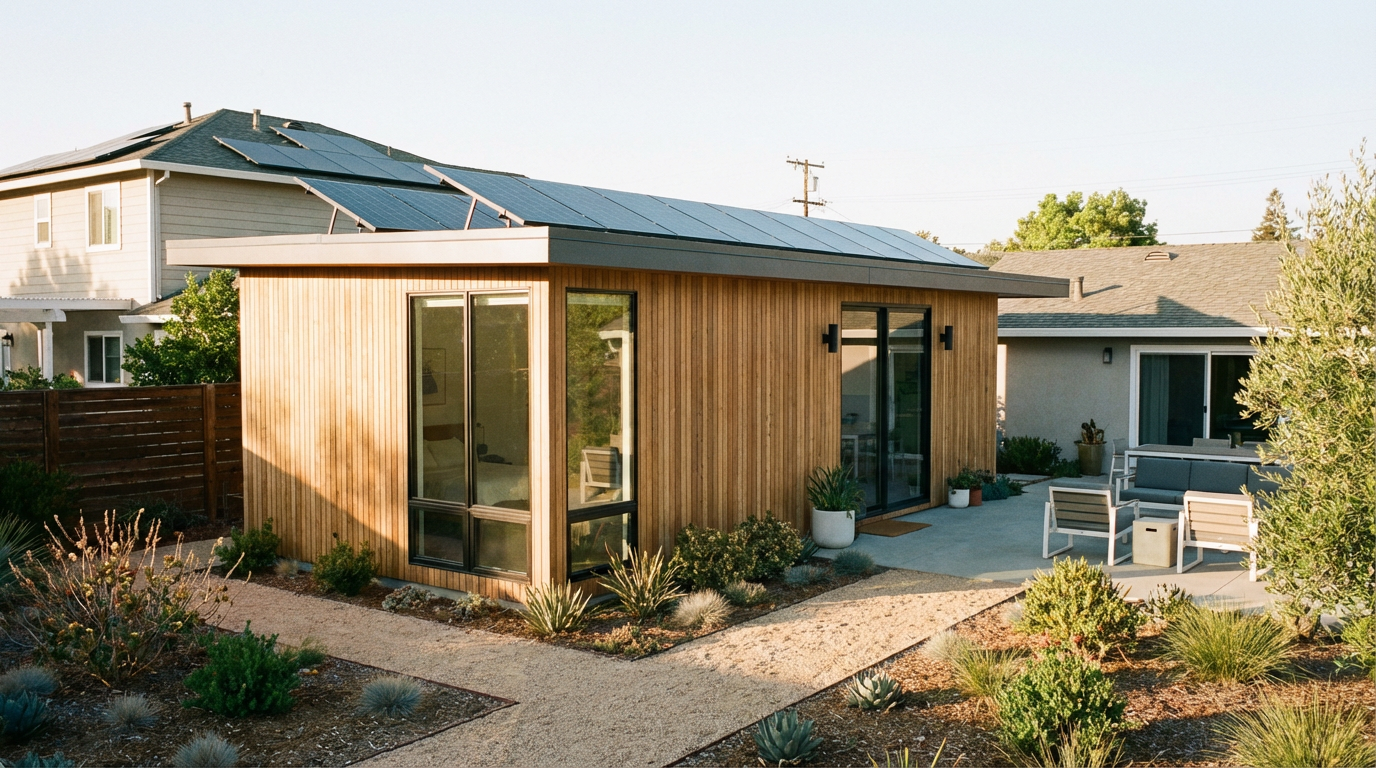 Modern ADU cottage in a California backyard