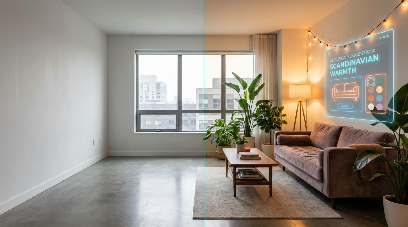 Modern living room transformed by AI interior design tools