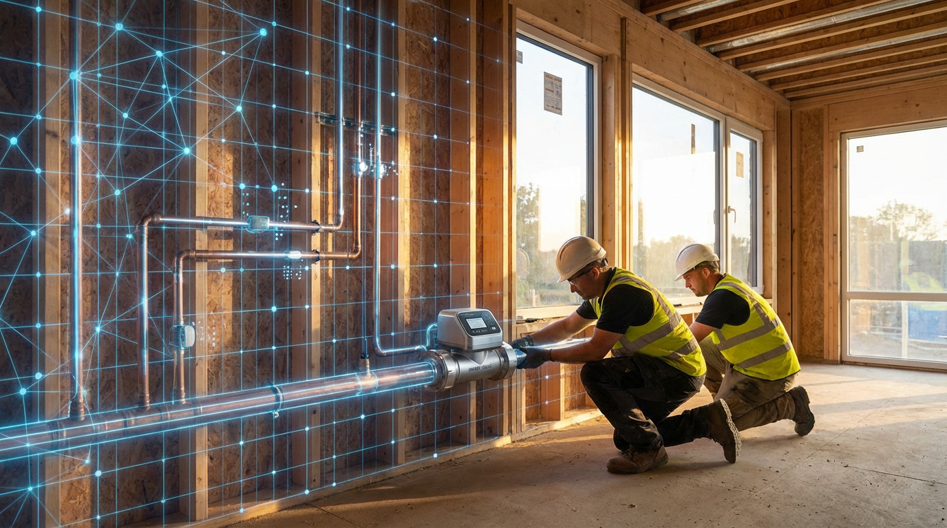 Smart water sensors and AI monitoring system installed during home construction