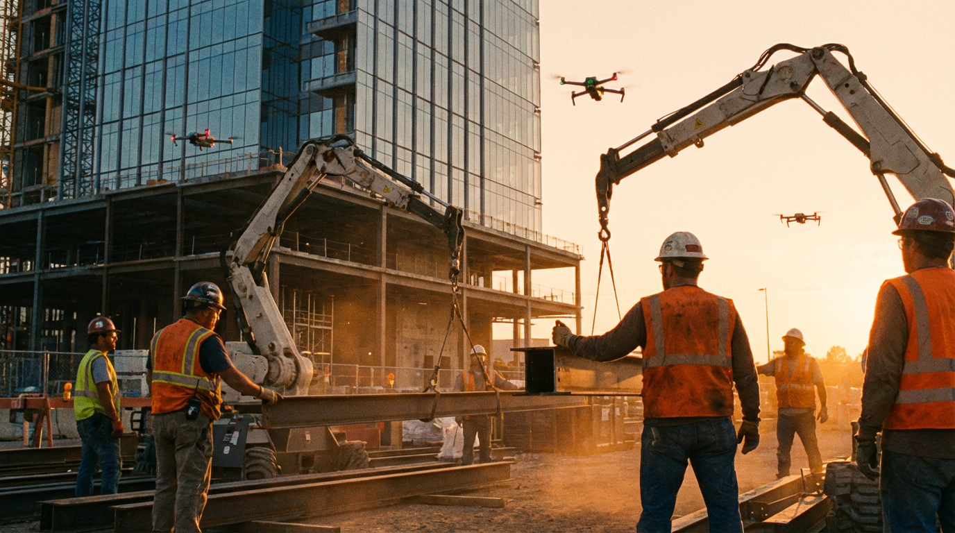 Construction workers on a modern building site