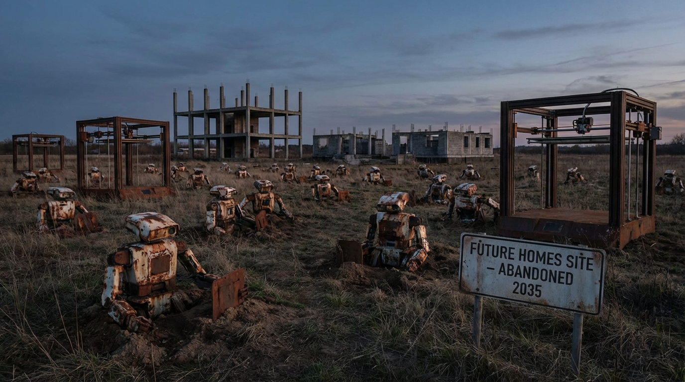 Abandoned construction equipment in an unfinished development