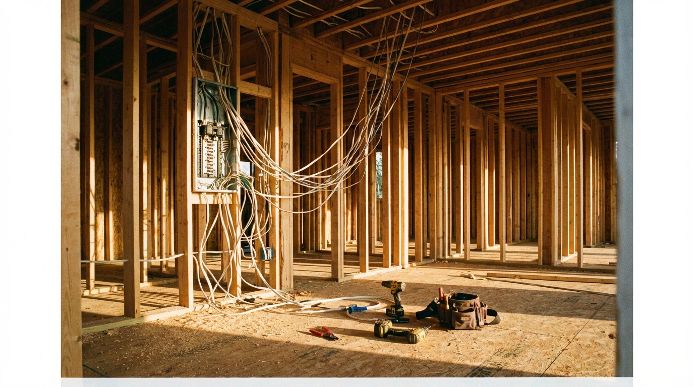 Electrical panel half-wired on residential site