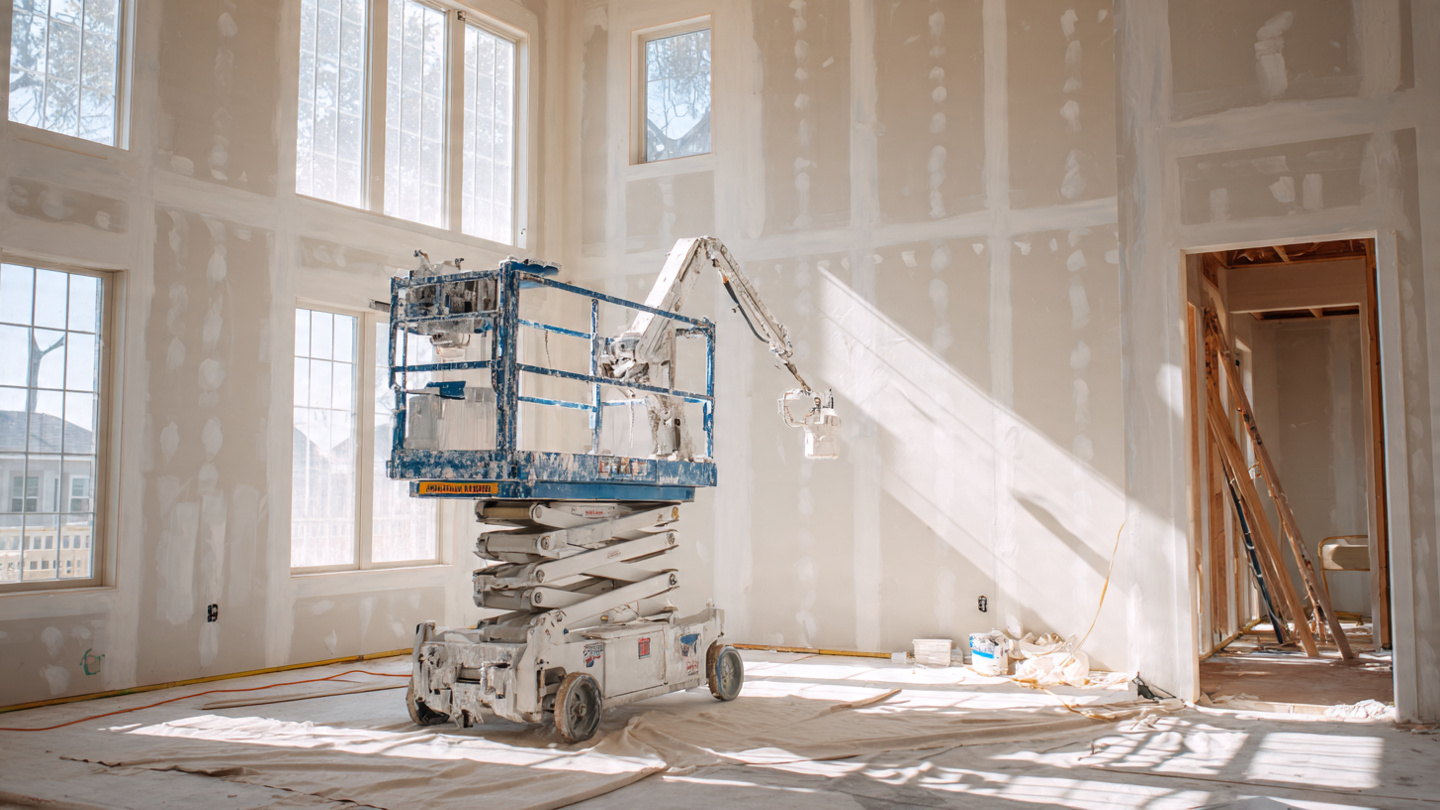 Robotic painting arm in a new construction home