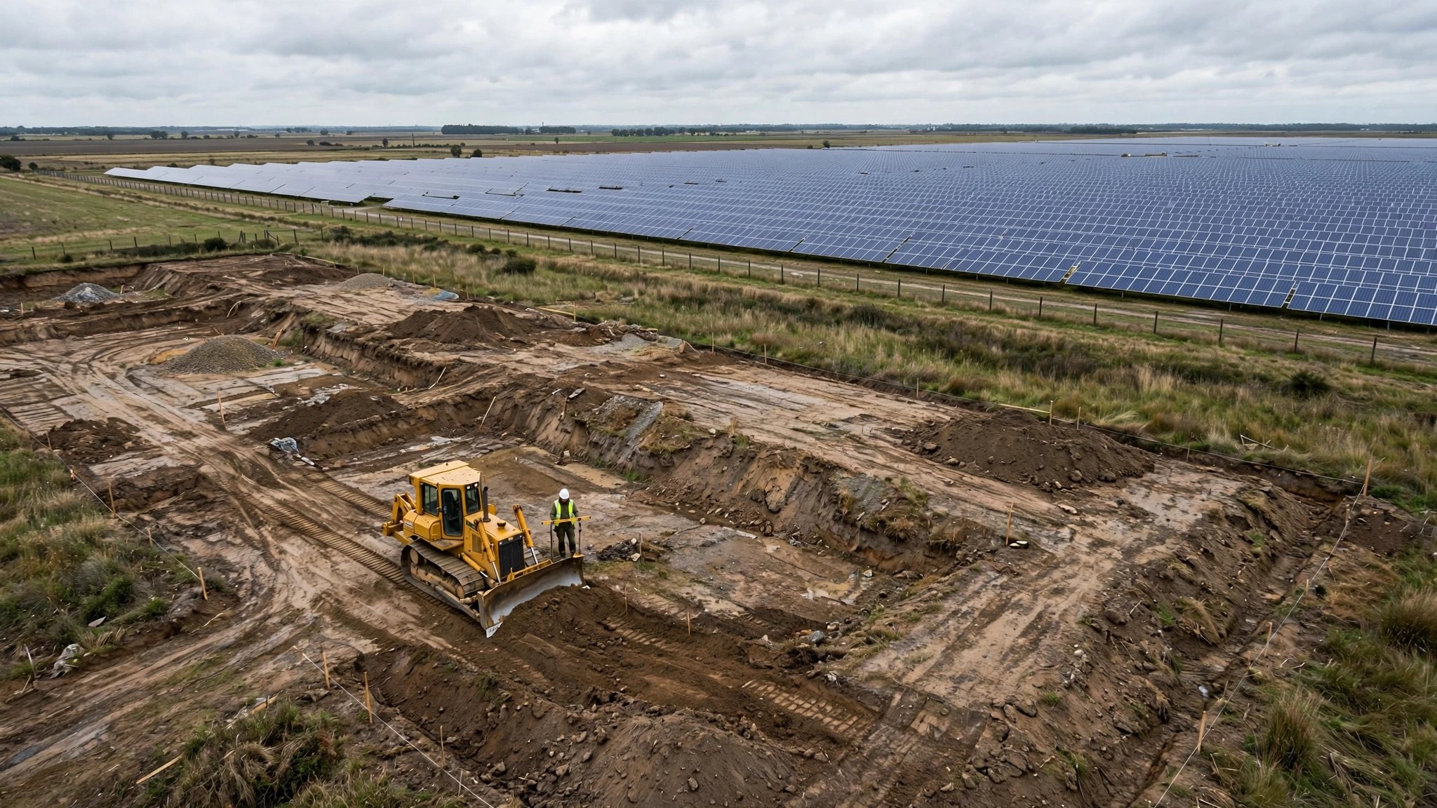 An AI Grades a 2,000-Acre Solar Farm in Hours. Your Half-Acre Lot Got a Guy on a Bulldozer and a Four-Foot Level.